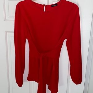 Red Boohoo Tie Blouse